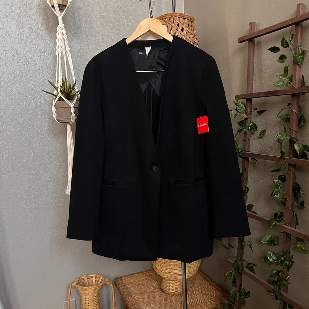 ▪️Spanx The Perfect Collarless Blazer Black Ponte Knit One Button NWT - Picture 5 of 13